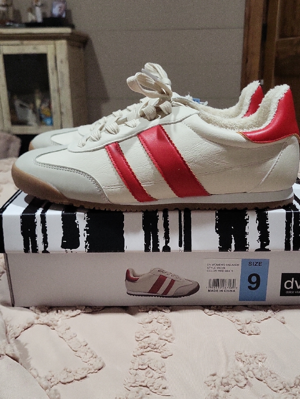 Dolce Vita Cream Sneakers with Red Stripes